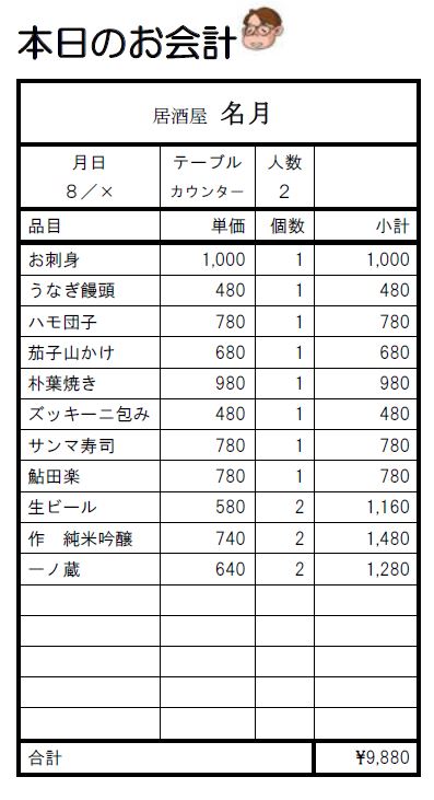 本日のお会計