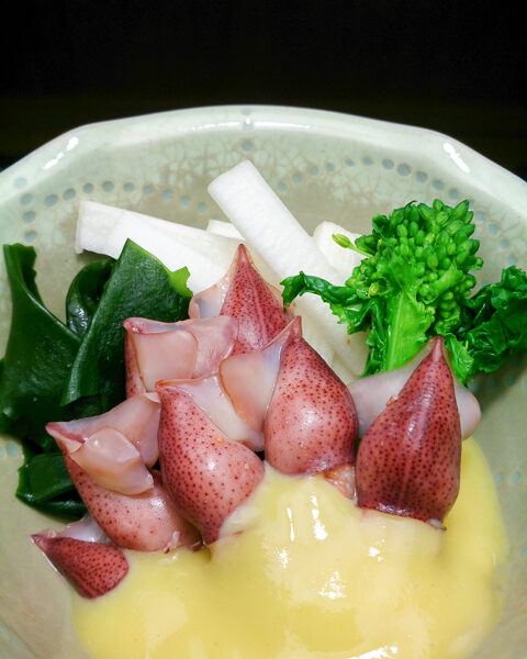 ホタルイカと山独活の辛子酢味噌