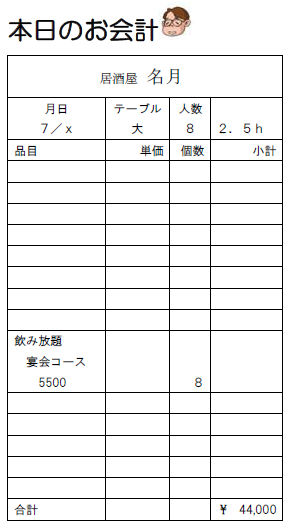 本日のお会計