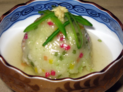 海老と空豆のうぐいすまんじゅう