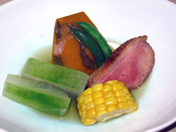 鴨ロースと夏野菜の炊き合わせ